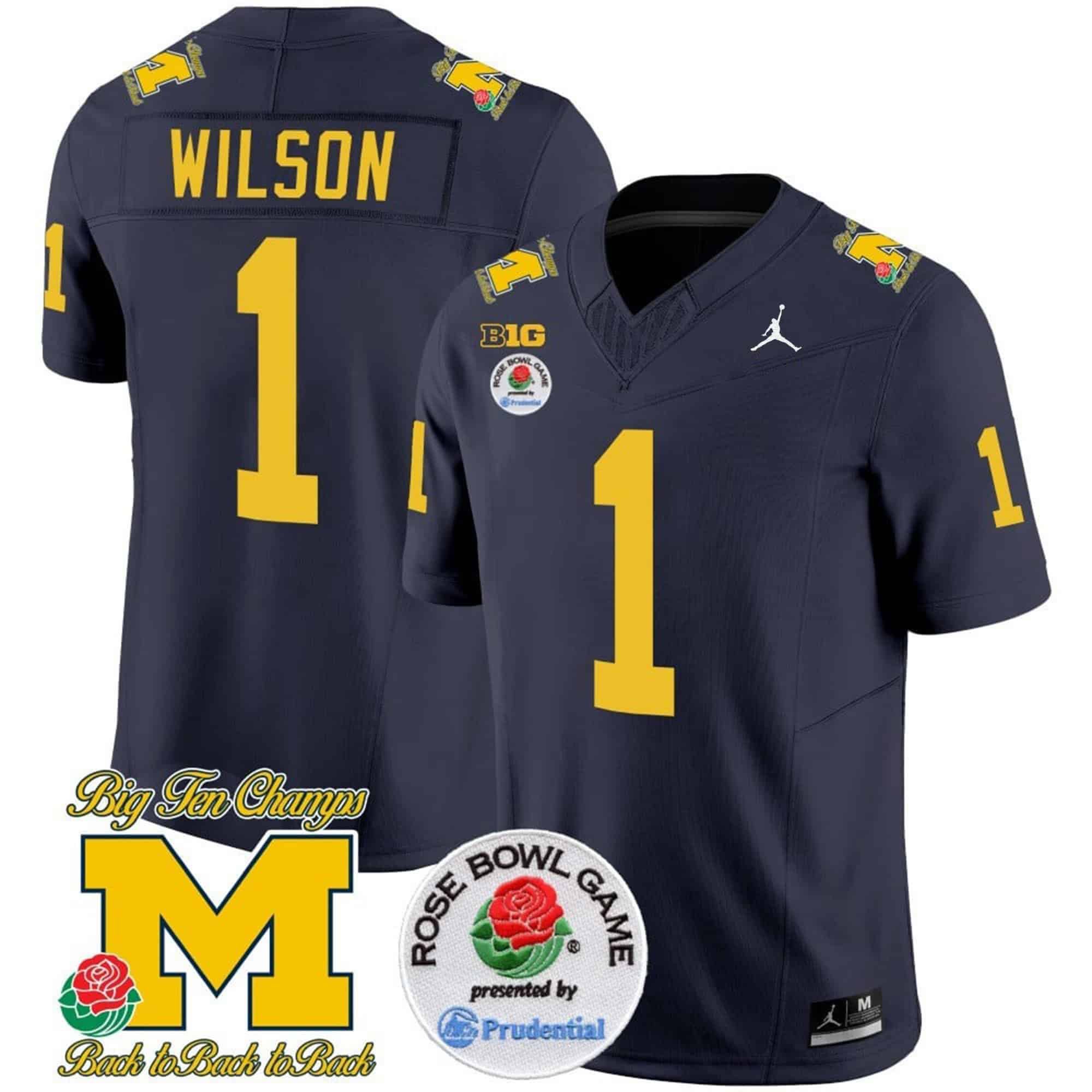Men Michigan Wolverines #1 Wilson Drak Blue 2024 Rose Bowl Patch Vapor Limited NCAA Jersey->indianapolis colts->NFL Jersey